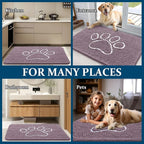 OLANLY Dog Door Mat for Muddy Paws 30x20, Paw Print Design, Absorbs Moisture and Dirt, Absorbent Non-Slip Washable Doormat, Quick Dry Chenille Mud Mat, Entry Indoor Entryway Carpet, Deep Plum