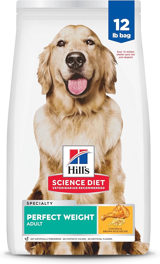 Hill's Science Diet Perfect Weight, Adult 1-6, Weight Management Support, Dry Dog Food, Chicken & Brown Rice, 12 lb. Bag