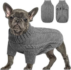 Queenmore Small Dog Pullover Sweater, Cold Weather Cable Knitwear, Classic Turtleneck Thick Warm Clothes for Chihuahua, Bulldog, Dachshund, Pug (Slate Grey, X-Small)
