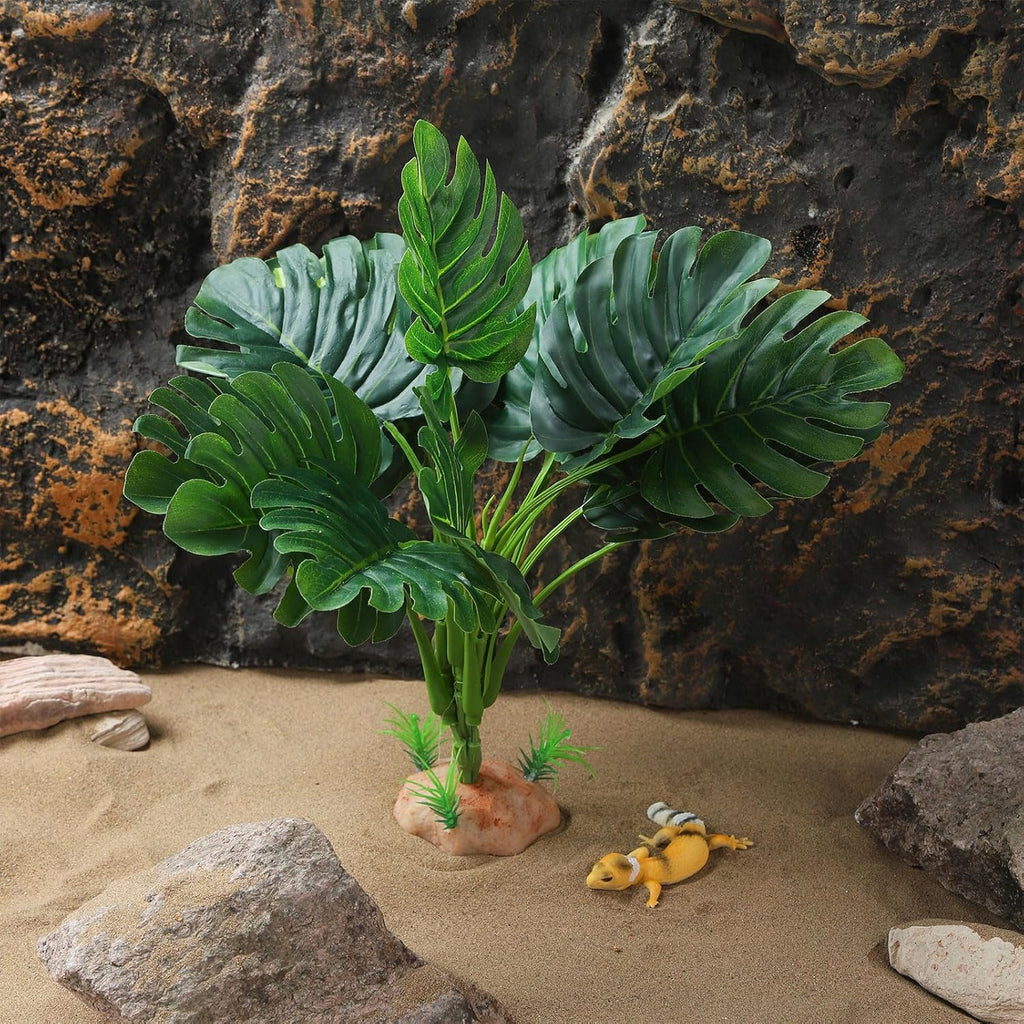 IBWell Reptile Plants - Tortoise Habitat Accessories, Artificial Spider Plant for Gecko, Ball Python, Terrarium Decor - Monstera