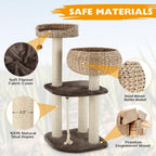Tangkula Modern Cat Tree for Indoor Cats, Small/Tall Cat Tower with Natural Sisal Scratching Post, Hand-Made Wicker Cat Condo & Top Perch, Funny Hanging Toy Ball, Cute Cat Tree Tower for Large Cats