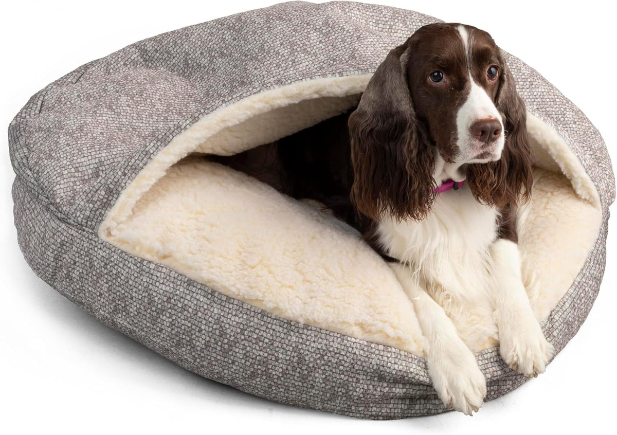Snoozer Luxury Cozy Cave Dog Bed - Indoor Dog Bed with Cover Cave, Covered Calming Burrow for Medium & Large Sized Pets with Blanket Attached, Enclosed, Washable - XL, Merlin Linen