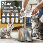 Cat Water Fountain, 74oz/2.2L Cat Fountain for Drinking - Pet Water Fountain Stainless Steel for Cats Inside - Quiet Water Bowl Dispenser - Kitty Drinking Fountains - 8 Filters + 8 Sponges