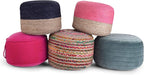 SIMPLIHOME Vivienne Boho Round Pouf in Turquoise Velvet Fabric for the Living Room, Bedroom and Kids Room