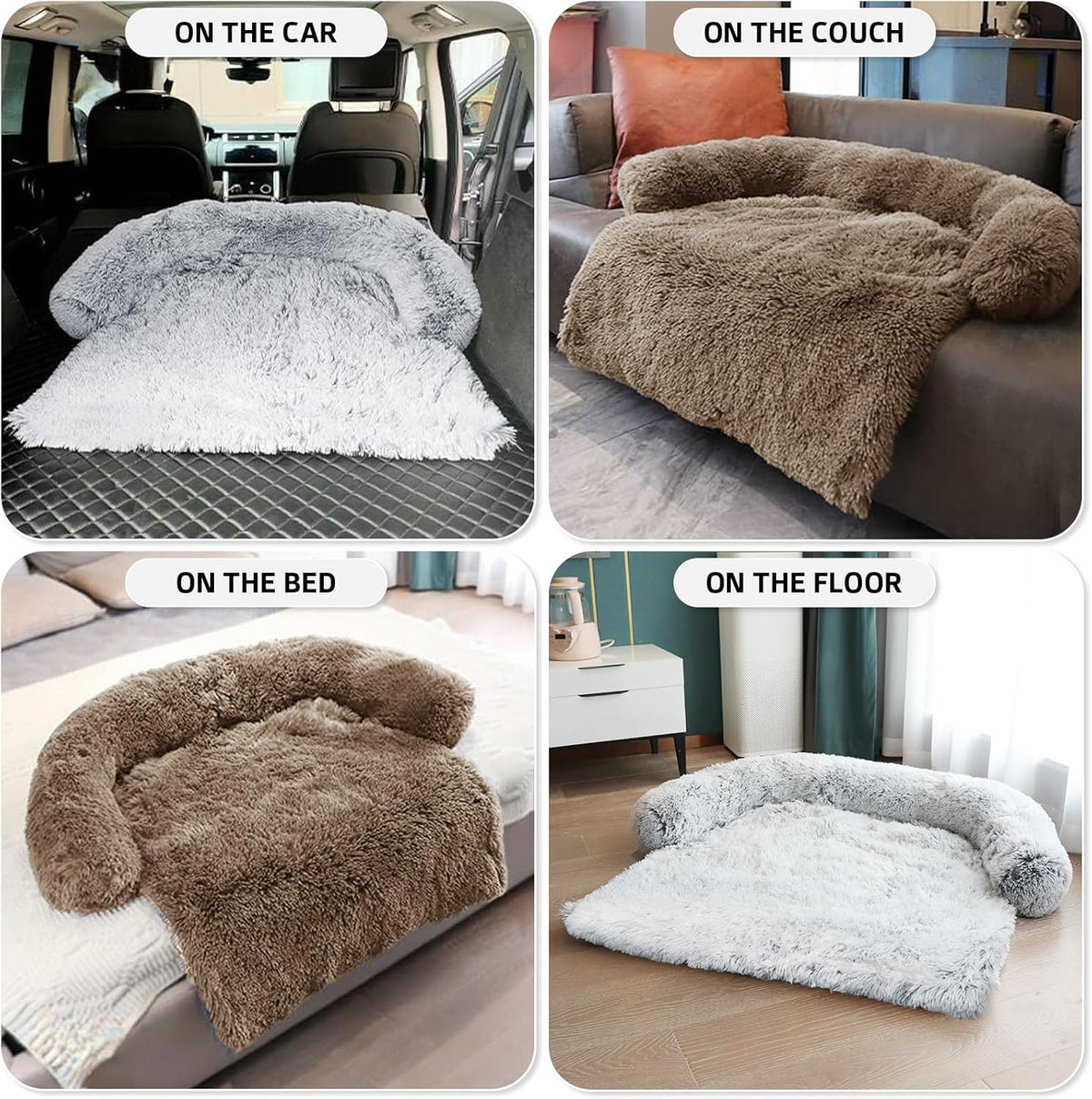 Calming Dog Bed Fluffy Plush Dog Mat for Furniture Protector with Removable Washable Cover for Large Medium Small Dogs and Cats (Small(35x31x5), Camel)