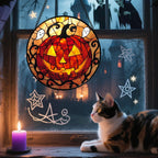 Stained Glass Window Hanging - Halloween Decorations Evil Pumpkin Orange Suncatcher for Doors Garden Indoor Funny Spooky Sun Catchers Gothic Decor Horror Gifts for Women Men Friend 7.8 in
