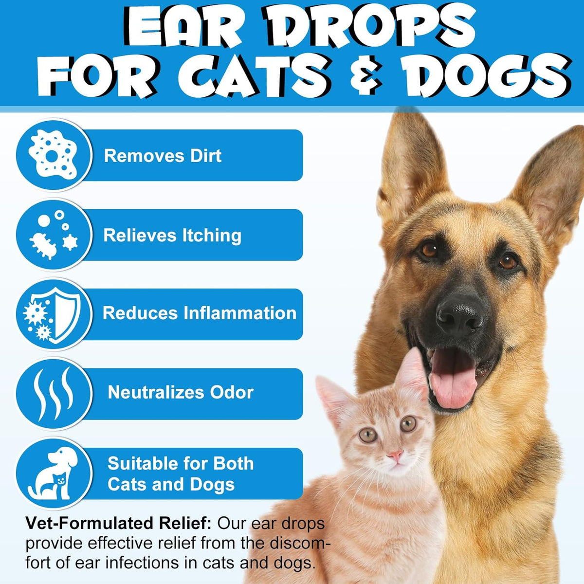 Dog Ear Infection Treatment, Cat & Dog Ear Cleaner for Itchy Relief, Antiseptic,Waxing,Cleansing, Ear Mite Treatment for Dog Cats, Yeast Ears Infection Treatment for Dogs, 2.02fl.oz