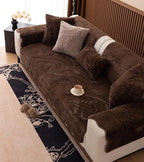 Fuzzy Rabbit Plush Sofa Cover Cozy Warm Sofa Couch Covers with 3D Jacquard Leaf Pattern Non-Slip Easy-to-Install Shaggy Sofa Slipcover Prefect for Kids Dogs Cats Cats(Caramel,36"x47")