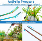 hygger 6-in-1 Long Aquarium Aquascaping Tools Kit, Color Stainless Steel Premium Aquatic Plant Tweezers Scissors Spatula Kit Comes with 1 Tool Holder and 1 Cleaning Cloth, for Fish Tank Starters