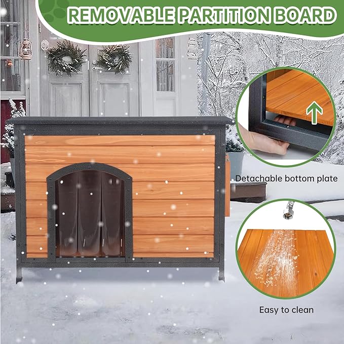 Outdoor Dog House Insulated with Openable Roof Floor for Effortless Cleaning Dog Kennel Weatherproof