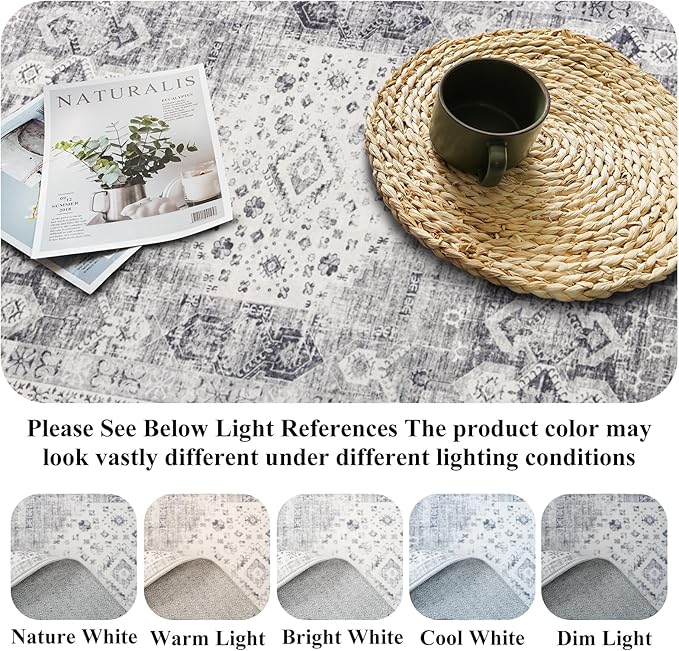 3x6 Kitchen Runner Rug Washable - Vintage Wide Hallway Carpet with Non Slip Backing Machine Woven Stain Resistant Bedroom Rugs Distressed Home Decor Floor Mat for Bathroom Laundry (Grey,3x6)