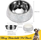 SlowVibes Bling Stainless Steel Dog Cat Bowl, Detachable, 18 oz | Rhinestone metal food or water bowl for medium large dogs and cats, rust-resistant non-slip puppy dish, sparkle pet essential