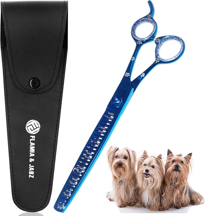 Professional Dog Grooming Chunker Shears/Scissors with Paw Prints for Dogs, Cats & Pets (Right Handed, Blue, Stainless Steel 8 Inch)