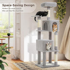 MUTTROS 62-Inch Cat Tree for Indoor Cats, Large Cat Tower with Scratching Posts for Large Cats, 2 Bigger Plush Condos, Padded Platform, Soft Cat Bed and Scratching Pad, 2 Pompoms, Gray