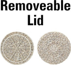 Household Essentials Handwoven Water Hyacinth Barrel Wicker Storage Basket Side Table, Cream Finish