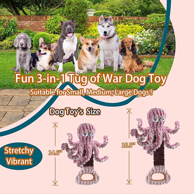 Squeaky Dog Toys, Octopus Dog Toy Interactive Tug of War Puppy Toy to Keep Them Busy(Purple)