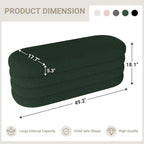 Storage Ottoman Bench 49.2 Inch Upholstered Fabric Storage Bench for Bedroom End of Bed Aesthetic Large Oval Ottoman for Living Room(Dark Green)