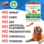 Bark&Spark Dog Probiotics & Digestive Enzymes (Gut Health) Allergy & Itchy Skin - Pet Diarrhea Gas Treatment Upset Stomach Relief, Digestion Health Prebiotic Supplement Large Dog Treats (240Ct Bacon)
