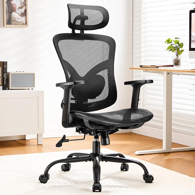 Marsail Ergonomic Mesh Office Chair,Ergonomic Dsk Chair with 2D Headrest,Adjustable Lumbar Support & Up and Down Armrest