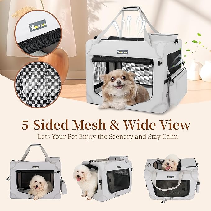 Large Cat Carrier for Cats Collapsible Soft Pet XL Crate for Large/Medium Cats 15lbs+ Car Travel Portable Bag with Water Bottle Slot Ideal for Long Trips (Blue, 20.0"L x 14.0"W x 14.0"H)