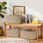 2 Pack Large Storage Basket for Organizing, 17.5"x13"x7" Woven Basket for Shelves, Closet Cube Storage Bins with Wrapped Handle, Cotton Rope Baskets for Kitchen, Clothes, Toys (Natural))