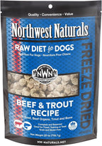Northwest Naturals Freeze-Dried Beef & Trout Dog Food - Bite-Sized Nuggets - Grain-Free, High-Protein, Raw Diet, Human-Grade Ingredients, All Natural, Omega-3 for Skin & Coat, Made in USA, 25 Oz