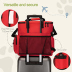 Dog Travel Bag,Weekend Pet Travel bag Set for Dog and Cat,Airline Approved Tote Multi-Function Bags for Traveling,Include 2 Collapsible Bowls,2 Food Storage Containers,1 Feeding Mat,Red