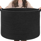 INDRESSME XXXLarge Blanket Basket 21.7" x 21.7" x 13.8" Woven Storage Baskets Soft Cotton Rope Toy Baskets Storage Kids Decorative Laundry for Home, Perfect for Living Room, Black