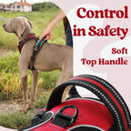rabbitgoo Dog Harness for Large, No Pull Pet Harness with 3 Buckles, Adjustable Soft Padded Vest with Control Handle, Walking Reflective Pet Vest for Large Dogs, Red, L