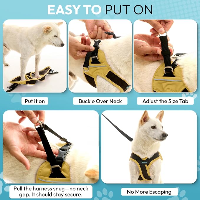 Gooby Escape Free Easy Fit X Step-in Dog Harness, Miami Yellow, X-Large | Patented escape-free, tightens on back-out; Choke-free X-frame + V-neck; Quick-release buckle; Reflective trim