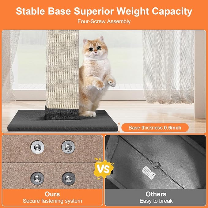 Cat Scratching Post 33 Inch Nature Sisal Scratch Post for Indoor Cats, Large Cat Scratcher Protect Your Furniture, for All Breeds Grey