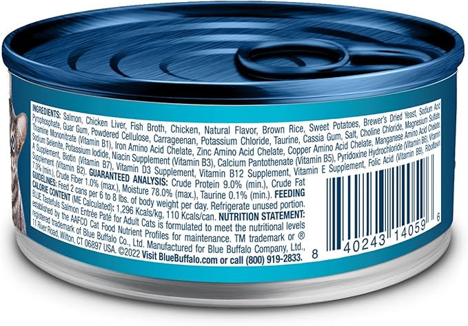Blue Buffalo Tastefuls Wet Cat Food Paté, Made with Natural Ingredients | Salmon Entrée, 3-oz. Cans (24 Count)