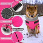 PETDSH Dog Coat Large, Built-in Harness Dog Jacket with Warm Fleece Lining, Waterproof Reflective Dogs Winter Coat, Pet Coats with Pocket and Trash Bags (Pink, X-Large)