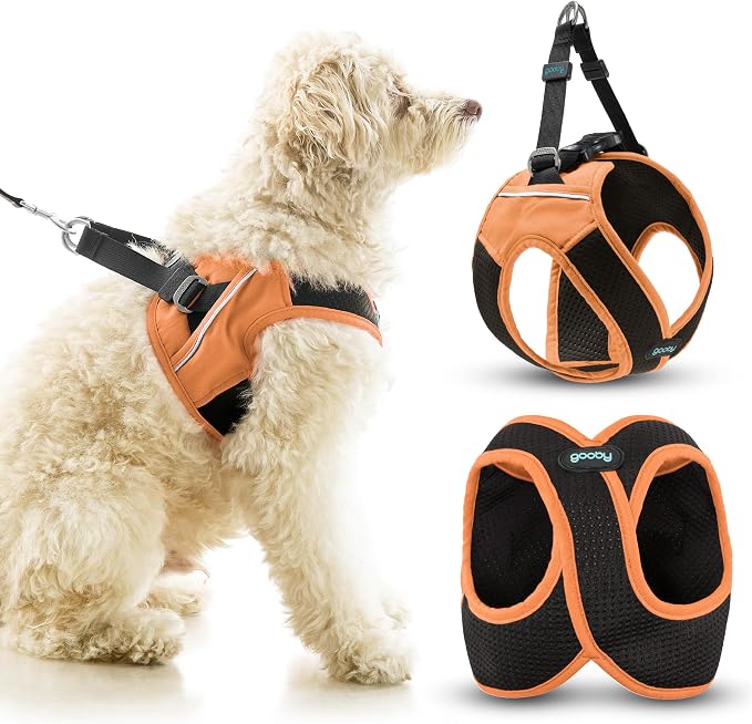 Gooby Escape Free Easy Fit X Step-in Dog Harness, Atlanta Peach, Large | Patented escape-free, tightens on back-out; Choke-free X-frame + V-neck; Quick-release buckle; Reflective trim