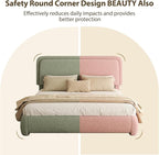Queen Bed Frame, Teddy Velvet Boucle Bed Frame with 43.3"/45.3" Adjustable Upholstered Headboard, Rounded Corners, Mattress Foundation, No Box Spring Required, Pink