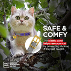 WAUDOG Ultra Soft Rolled Leather Cat Collar with Removable Bell, Safety Elastic Strap and QR ID Tag - Soft Padded for Small, Medium, and Large Cats - Round Kitten Collar for Male and Female Cats