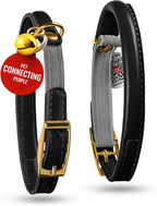 WAUDOG Ultra Soft Rolled Leather Cat Collar with Removable Bell, Safety Elastic Strap and QR ID Tag - Soft Padded for Small, Medium, and Large Cats - Round Kitten Collar for Male and Female Cats