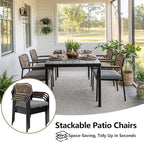 Outdoor Dining Chairs Set of 6, Wicker Patio Dining Chairs with Removable Cushions, Rectangle Patio Table Chair, All Weather Outdoor Chairs, Metal Lawn Chair for Adults/Indoor/Balcony, Gray