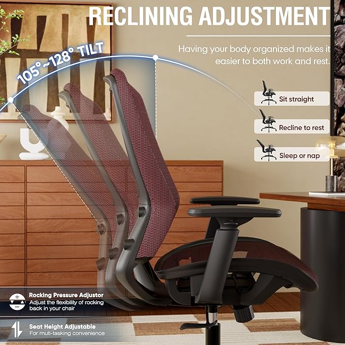 ELABEST T96 Mesh Office Chair,Ergonomic Computer Desk Chair,Sturdy Task Chair- Adjustable Lumbar Support & Armrests,Tilt Function,Comfort Wide Seat,Swivel Home Office Chair