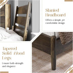 VanAcc Solid Wood King Bed Frame, Platform Bed with Reclining Slatted Headboard, Mid Century with Wood Slat Support, Dark Brown