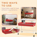 PawHut Two-Story Small Animal Cage Removable from Stand, Guinea Pig Cage with Shelf & Wheels, Pet Habitat for Hedgehog, Chinchilla, Ferret, 39" x 20.5" x 36.5", Red