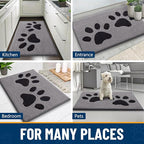 Smiry Dog Door Mat for Muddy Paws, Absorbs Moisture and Dirt, Low-Profile Entryway Mat with Non-Slip Backing, Entry Indoor Outdoor Doormat for Inside Floor (48x30 Inches, Grey, Paw)
