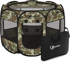 Siedihit Dog Cat Playpen, Medium Puppy Pet Playpen, Dog Crate Tent Cage | Indoor/Outdoor, Portable Pop Up Dogs Kennel Playpen with Carrying Case for Dogs/Cats/Rabbits(Green Camo, Medium)
