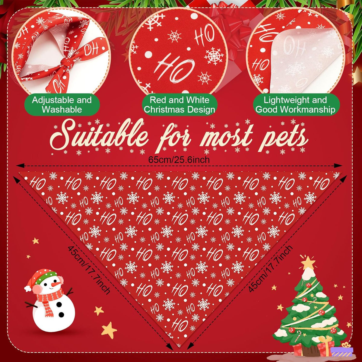 Abbylike 50 Pcs Christmas Dog Bandanas Bulk Xmas Red and White Bandanas for Dogs Triangle Kerchief Bibs Scarf Set for Pet Christmas Costume Photo Props Accessories Pet Shops (25.6 x 17.7 x 17.7)