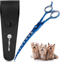 Professional Dog Grooming Scissors/Shears, Curved, with Paw Prints for Dogs, Cats & Pets (Right Handed, Blue, Stainless Steel 8 Inch)