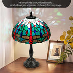 Majestic 12 Inch Dragonfly Tiffany Style Table Lamp,Handcrafted Stained Glass Lamps for Living Room, Dining Room Decor,Large Artisan Tiffany Lamps with LED Bulb.