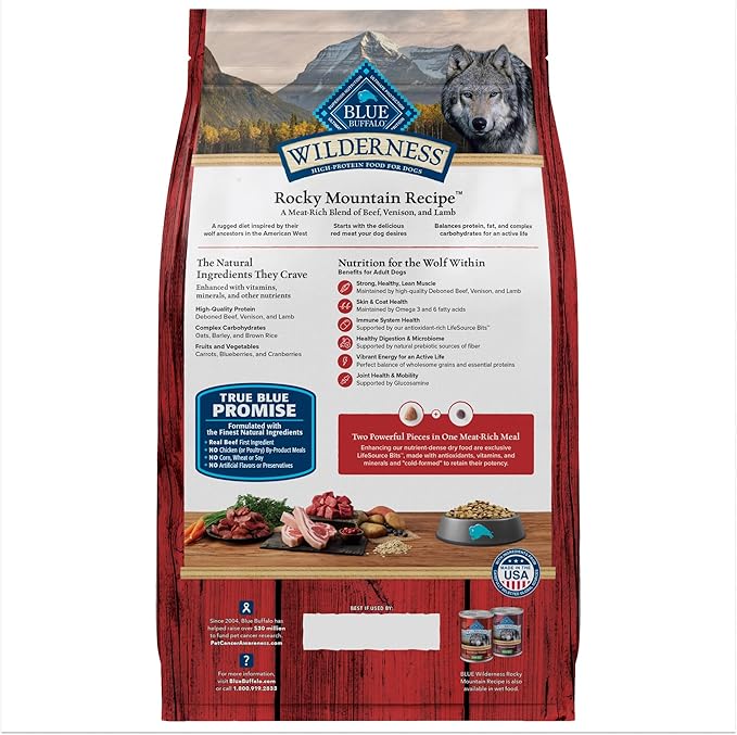 Blue Buffalo Wilderness Rocky Mountain Recipe High-Protein Adult Dry Dog Food Wholesome Red Meat, 4.5 lb Bag