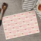 Pink Bow Placemats Set of 4, Table Mat for Home Kitchen, Restaurants, Outdoor Linen Washable Place Mats 12x18 inch Party Event Dining Decoration-03