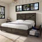 AMERLIFE Queen Size Farmhouse Bed Frame with 4 Drawers, Wooden Storage Bed Frame with Headboard and Heavy Duty Metal Slats, Noisy Free, Easy Assemble, Rustic Black