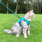 Cat Harness and Leash Set Escape Proof Tactical Extra Large Kitten Harness Emotional Support Cat Vest, Turquoise, XL